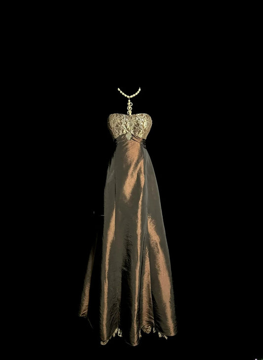 Vintage Ball Gown Strapless Brown Taffeta Retro Themed Prom Outfits 80s Y2K Evening Dress Tea Length Formal Dresses MP1186