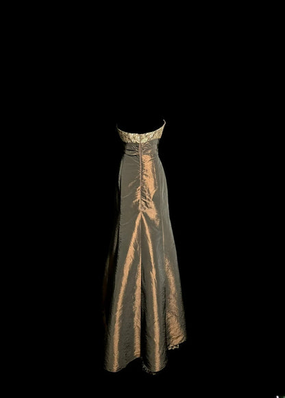 Vintage Ball Gown Strapless Brown Taffeta Retro Themed Prom Outfits 80s Y2K Evening Dress Tea Length Formal Dresses MP1186