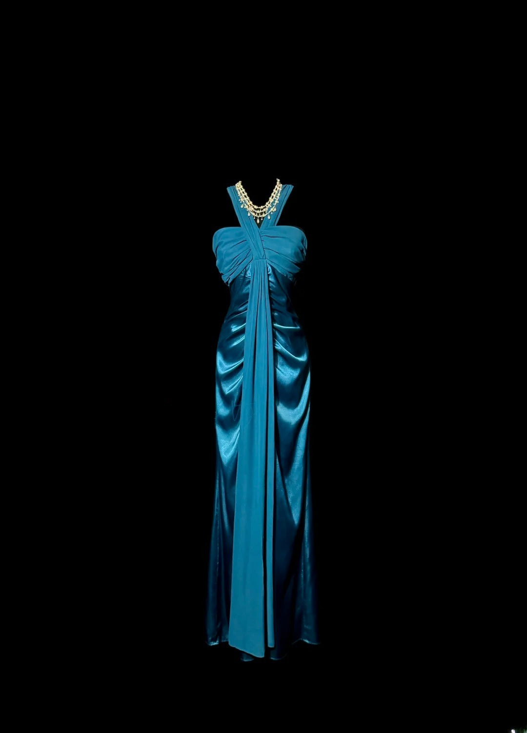 Vintage Mermaid Halter Blue Satin Chiffon Retro Themed Prom Outfits 80s Y2K Evening Dress Long Formal Dresses MP1187