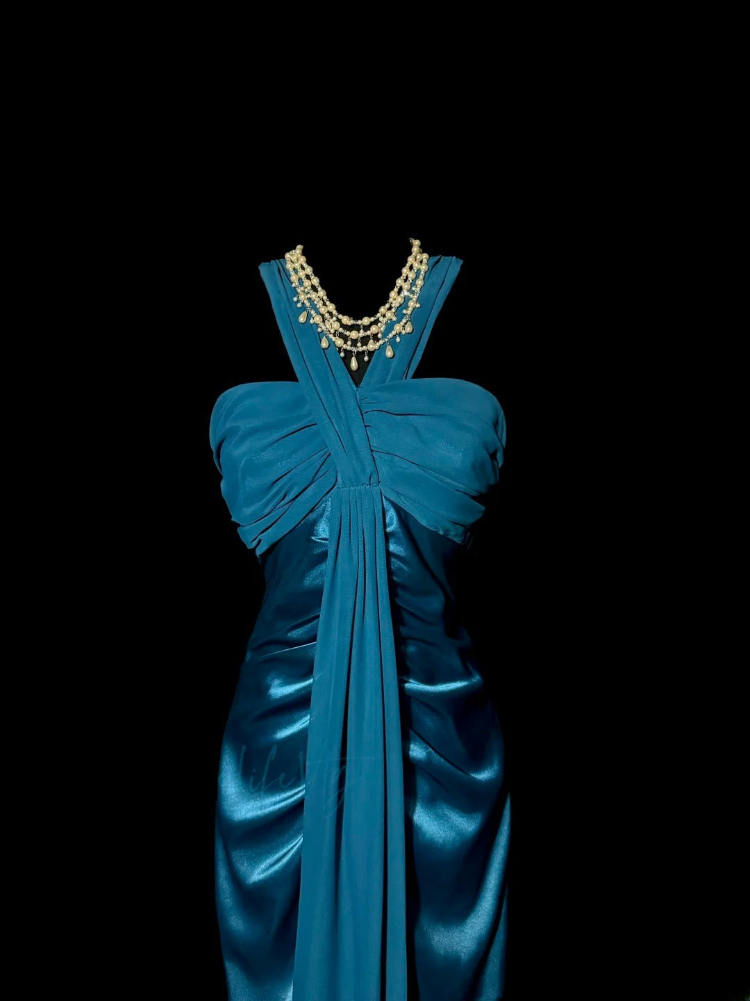 Vintage Mermaid Halter Blue Satin Chiffon Retro Themed Prom Outfits 80s Y2K Evening Dress Long Formal Dresses MP1187