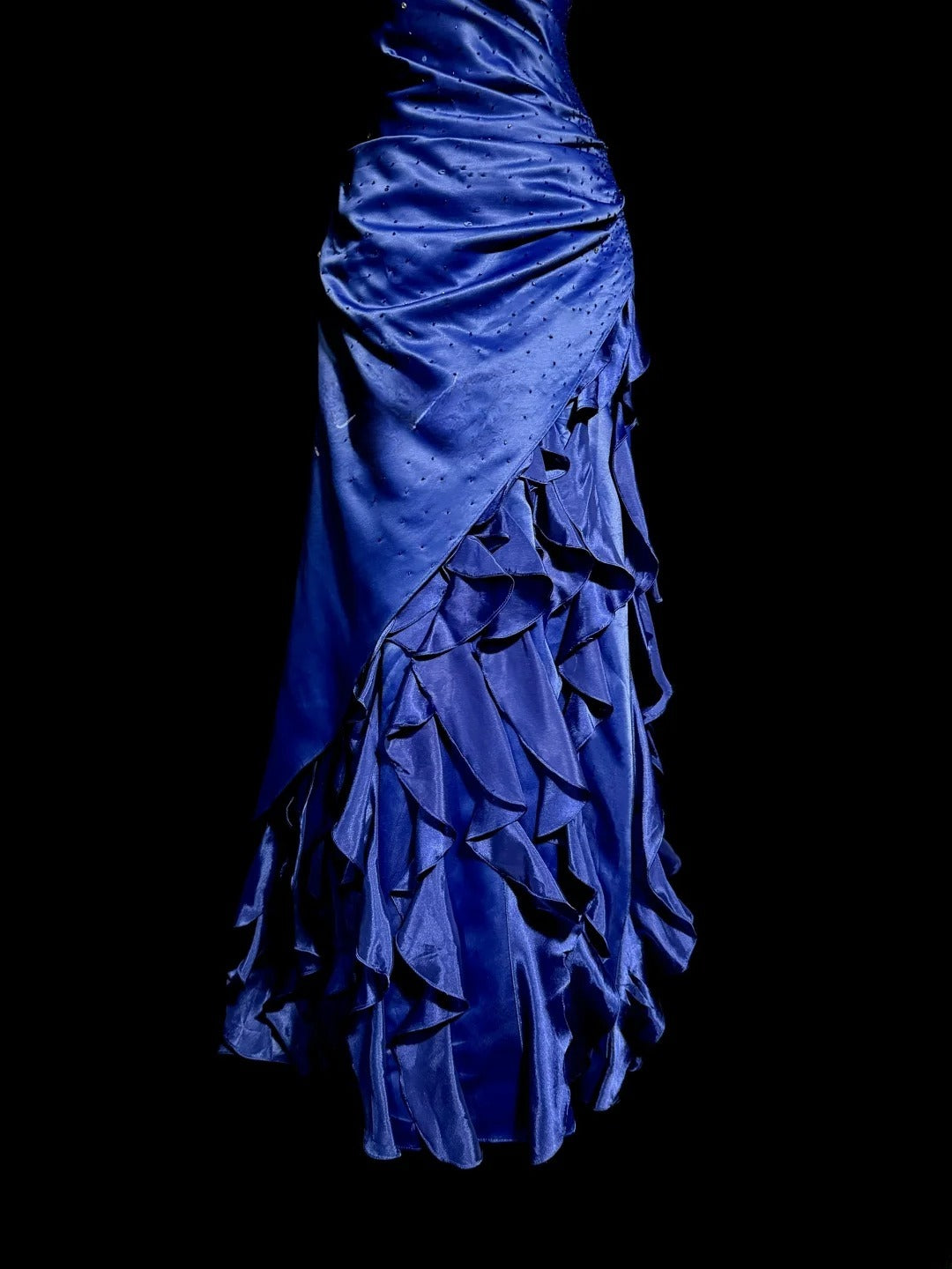 Vintage Ball Gown Strapless Royal Blue Satin With Ruffled Retro Themed Prom Outfits 90s Y2K Evening Dress Long Prom Dresses MP1188