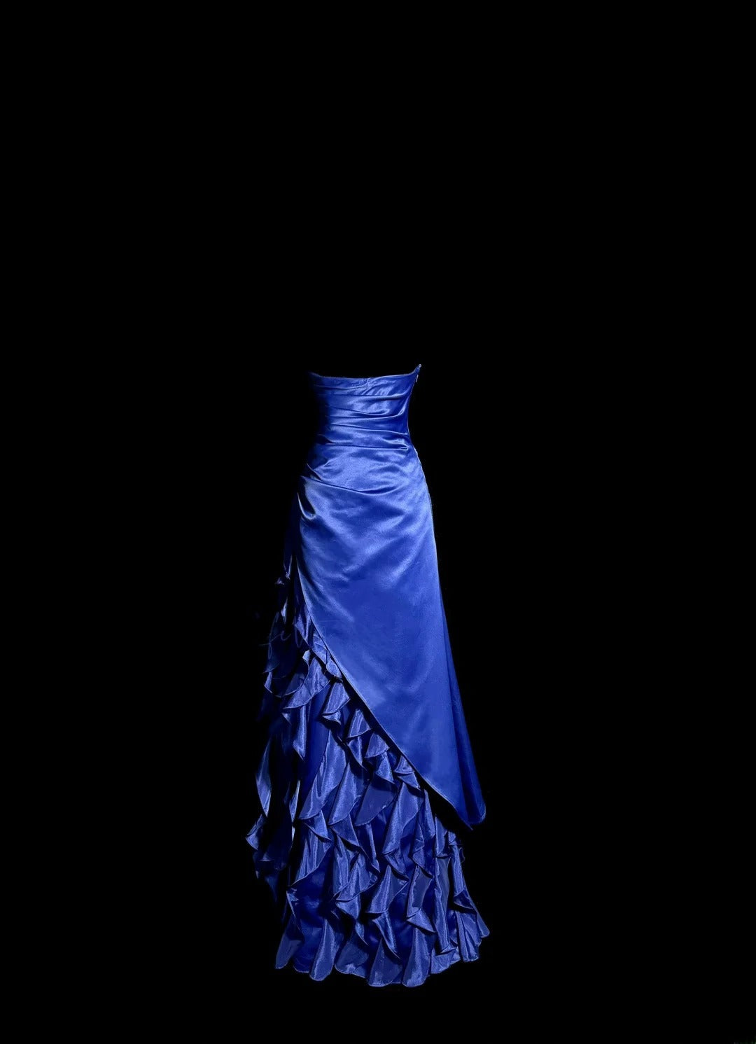 Vintage Ball Gown Strapless Royal Blue Satin With Ruffled Retro Themed Prom Outfits 90s Y2K Evening Dress Long Prom Dresses MP1188