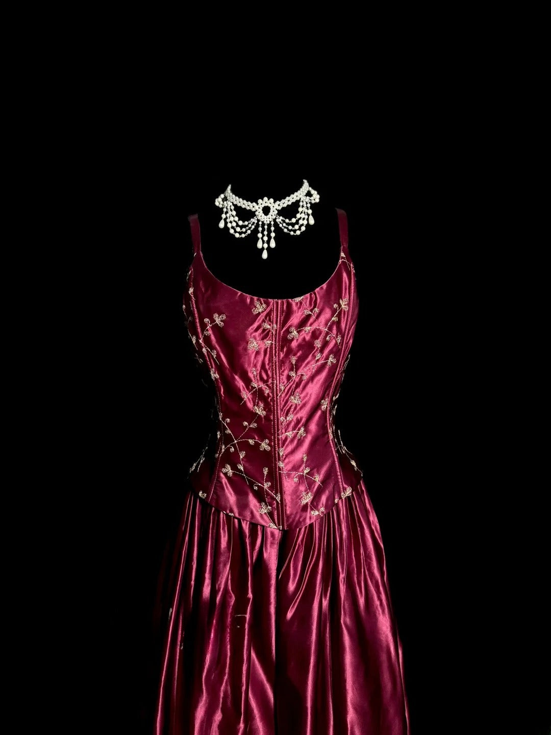 Vintage A-Linie Träger Rot mit besticktem Satin Retro Motto Prom Outfits 90er Y2K Abendkleid Lange Abschlussballkleider MP1189