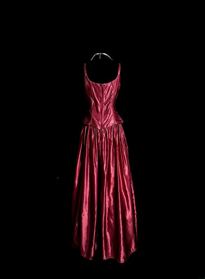 Vintage A-Linie Träger Rot mit besticktem Satin Retro Motto Prom Outfits 90er Y2K Abendkleid Lange Abschlussballkleider MP1189