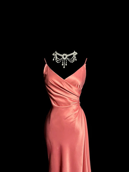 Stilvolle Meerjungfrau Spaghettiträger Koralle Seidig Satin Ärmellose Ballkleid Inspiration Festliches Kleid MP1190
