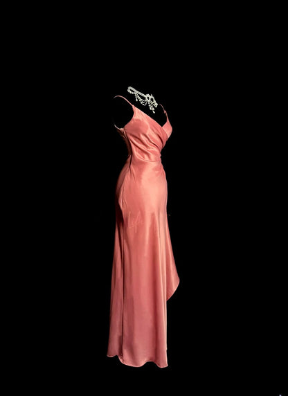 Stilvolle Meerjungfrau Spaghettiträger Koralle Seidig Satin Ärmellose Ballkleid Inspiration Festliches Kleid MP1190
