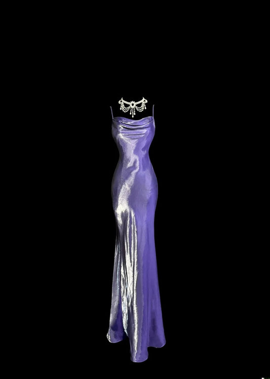 Stylish Mermaid Spaghetti Strap Purple Silky Satin Sleeveless Formal Gown Prom Dresses Inspiration Formal Dress MP1191
