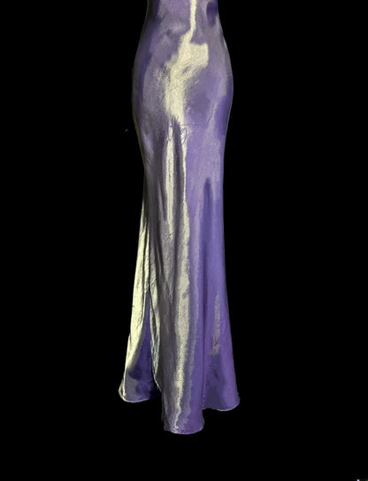 Elegantes Meerjungfrau-Abendkleid mit Spaghettiträgern in Lila aus seidigem Satin, ärmellos, für Abschlussball-Kleider-Inspiration, formelles Kleid MP1191