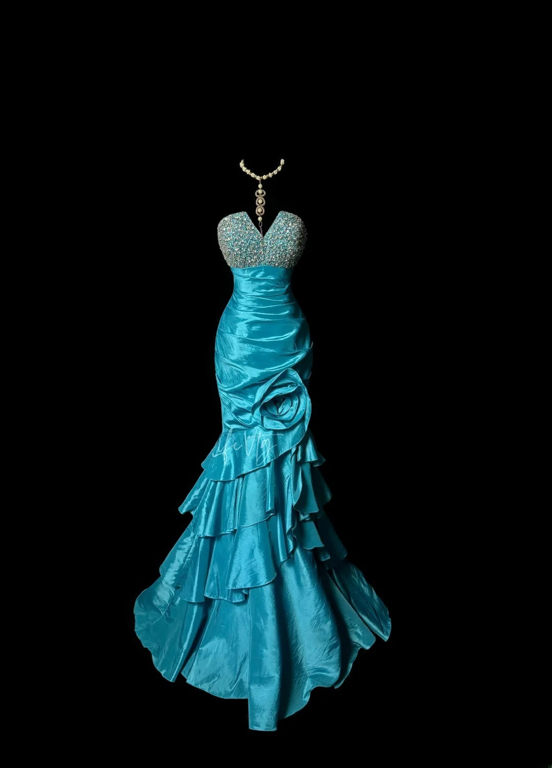 Vintage Meerjungfrau Trägerlos Blau mit Perlen Retro Motto Abschlussball Outfits 90er Y2K Abendkleid Lange Abschlussballkleider MP1193