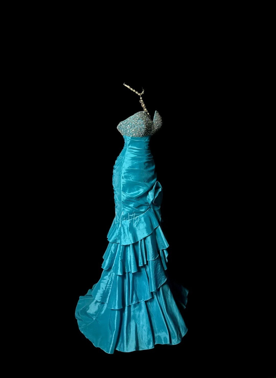 Vintage Meerjungfrau Trägerlos Blau mit Perlen Retro Motto Abschlussball Outfits 90er Y2K Abendkleid Lange Abschlussballkleider MP1193