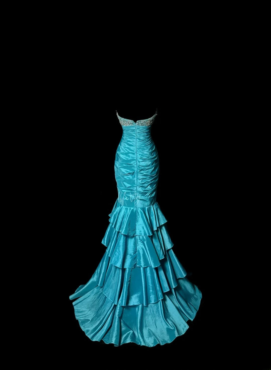 Vintage Meerjungfrau Trägerlos Blau mit Perlen Retro Motto Abschlussball Outfits 90er Y2K Abendkleid Lange Abschlussballkleider MP1193