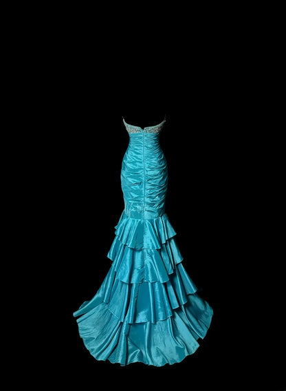Vintage Meerjungfrau Trägerlos Blau mit Perlen Retro Motto Abschlussball Outfits 90er Y2K Abendkleid Lange Abschlussballkleider MP1193