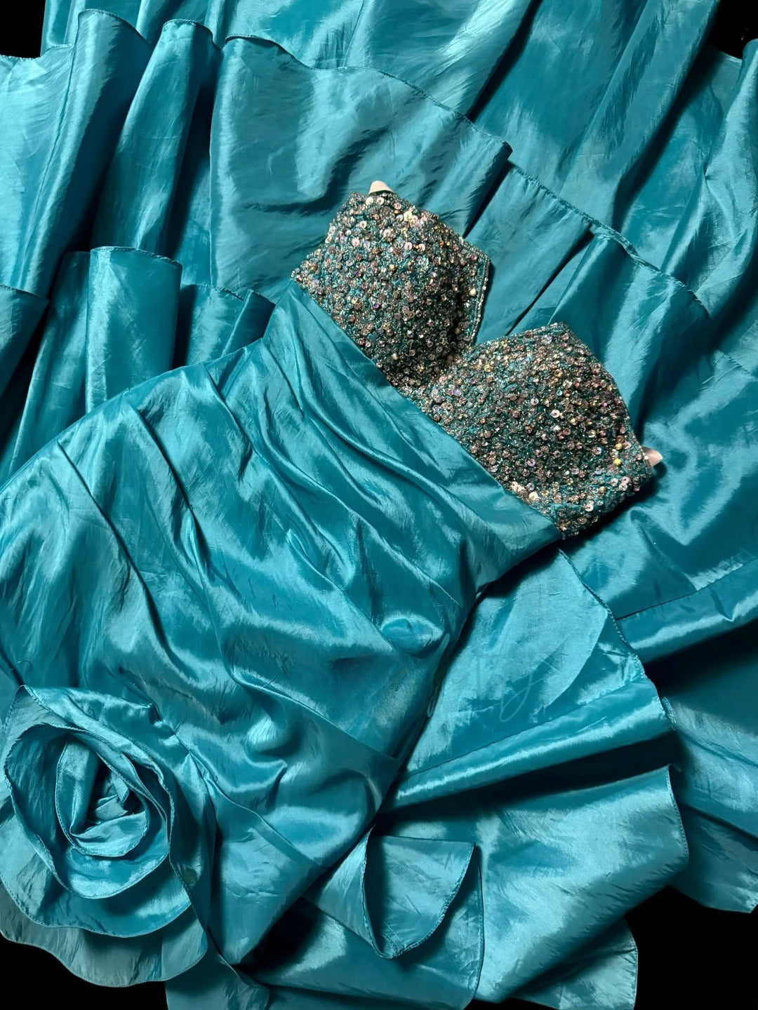 Vintage Meerjungfrau Trägerlos Blau mit Perlen Retro Motto Abschlussball Outfits 90er Y2K Abendkleid Lange Abschlussballkleider MP1193