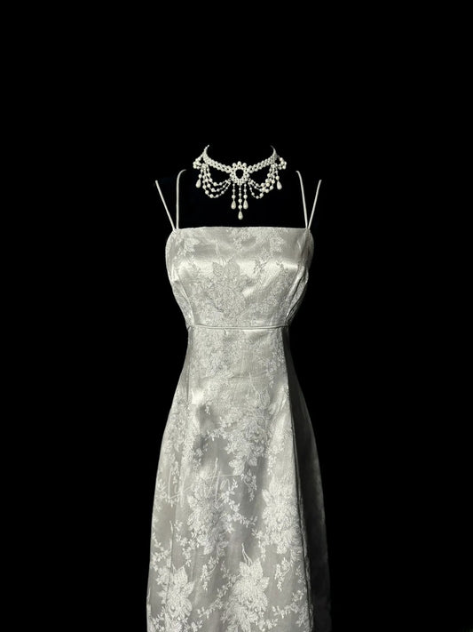 Stylish A line Spaghetti Strap Grey Sleeveless Formal Gown Prom Dresses Inspiration Formal Dress MP1195