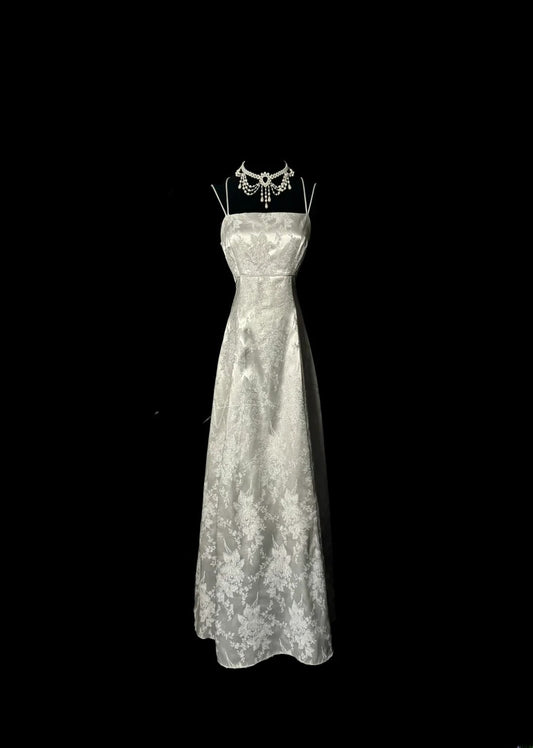 Stylish A line Spaghetti Strap Grey Sleeveless Formal Gown Prom Dresses Inspiration Formal Dress MP1195