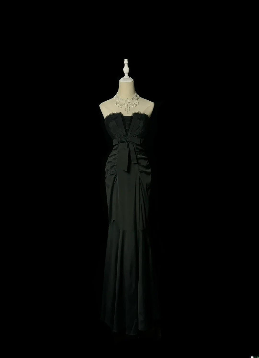 Robe de soirée sirène sans bretelles noire élégante avec fronces, sans manches, pour concours de beauté, robes de bal de promo MP1197
