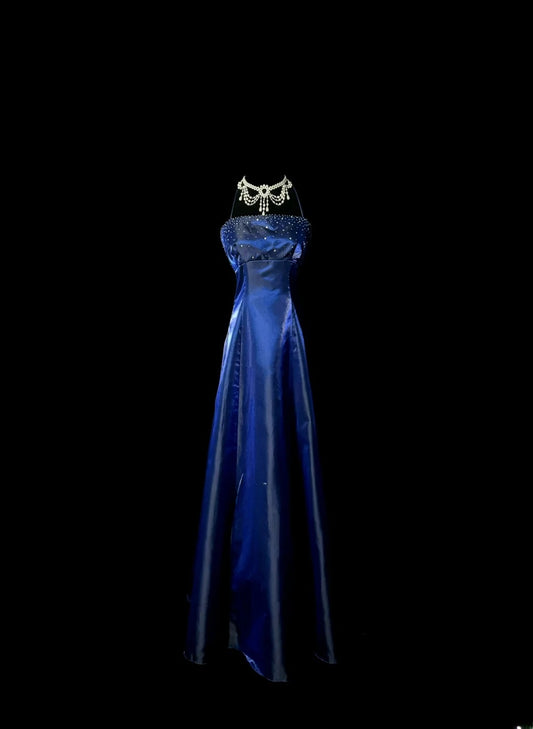 Stylish A line Halter Royal Blue Sleeveless Formal Gown Prom Dresses Inspiration Formal Dress MP1200