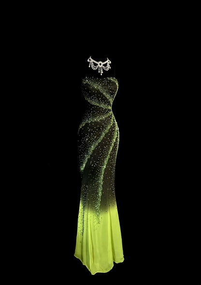 Aesthetic Mermaid Sweetheart Green Chiffon Inspiration With Beading Pageant Outfits Prom Dresses MP1202