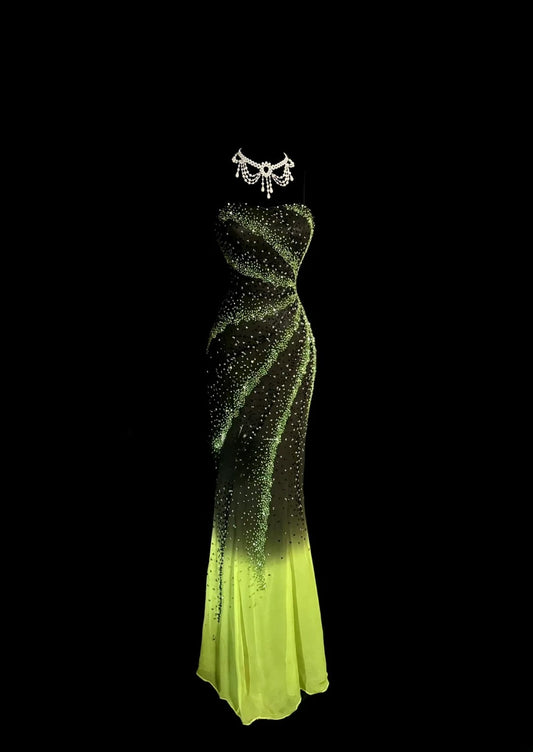Aesthetic Mermaid Sweetheart Green Chiffon Inspiration With Beading Pageant Outfits Prom Dresses MP1202