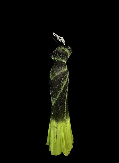 Aesthetic Mermaid Sweetheart Green Chiffon Inspiration With Beading Pageant Outfits Prom Dresses MP1202