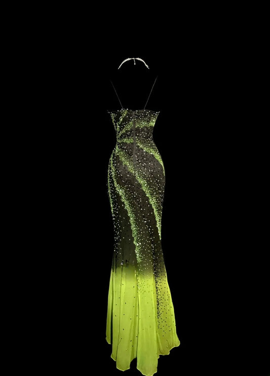 Aesthetic Mermaid Sweetheart Green Chiffon Inspiration With Beading Pageant Outfits Prom Dresses MP1202