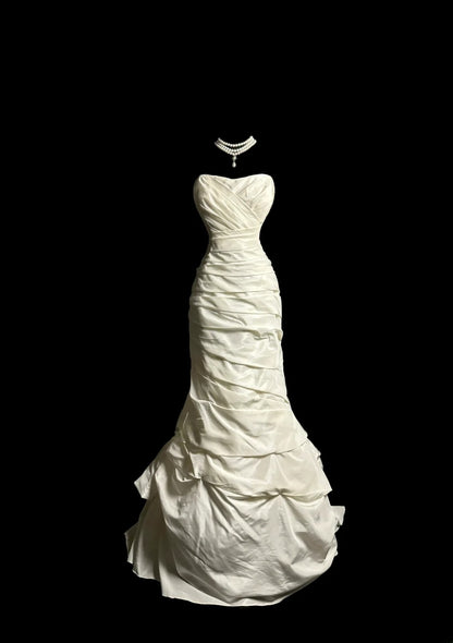 Vintage Meerjungfrau 70er Sweetheart Rüschen Elfenbein Prinzessin Brautkleider Lange Hochzeitskleider MP1230