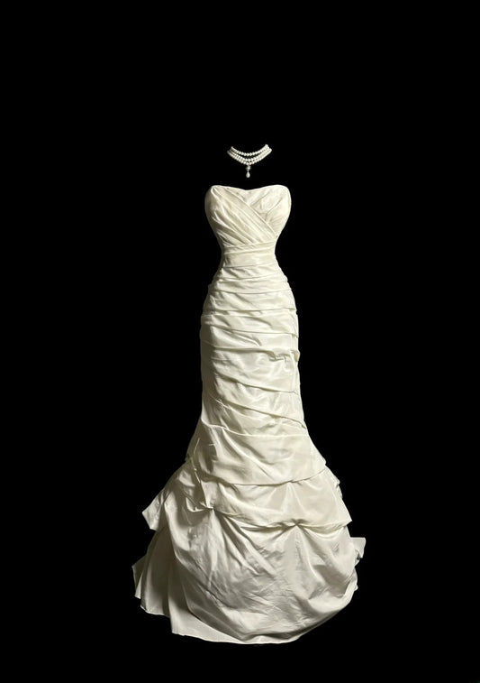 Robes de mariée sirène vintage années 70, bustier cœur, à volants, ivoire, style princesse, robes de mariée longues MP1230