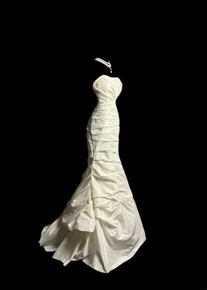 Vintage Meerjungfrau 70er Sweetheart Rüschen Elfenbein Prinzessin Brautkleider Lange Hochzeitskleider MP1230