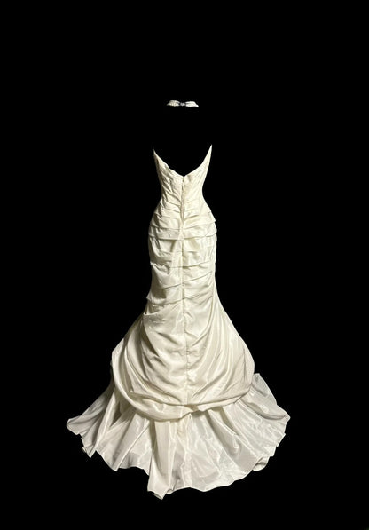Vintage Meerjungfrau 70er Sweetheart Rüschen Elfenbein Prinzessin Brautkleider Lange Hochzeitskleider MP1230