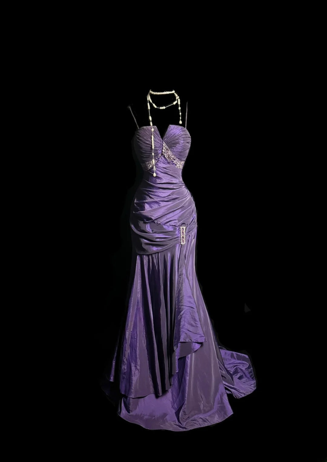 Vintage Meerjungfrau Spaghettiträger Lila mit Rüschen Retro Motto Abschlussball Outfits 90er Y2K Abendkleid Lange Abschlussballkleider MP1231