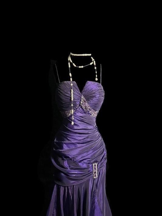 Vintage Mermaid Spaghetti Strap Purple With Ruffled Retro Themed Prom Outfits 90s Y2K Evening Dress Long Prom Dresses MP1231
