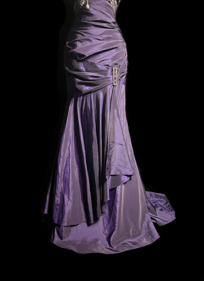 Vintage Meerjungfrau Spaghettiträger Lila mit Rüschen Retro Motto Abschlussball Outfits 90er Y2K Abendkleid Lange Abschlussballkleider MP1231