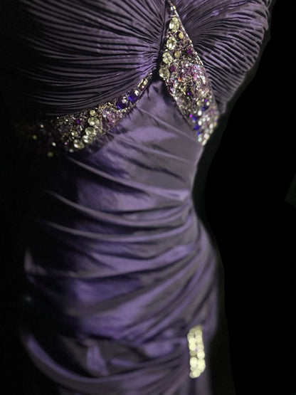 Vintage Meerjungfrau Spaghettiträger Lila mit Rüschen Retro Motto Abschlussball Outfits 90er Y2K Abendkleid Lange Abschlussballkleider MP1231