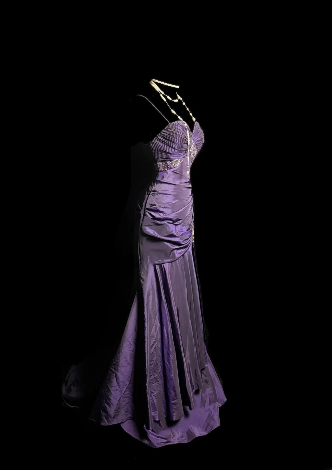 Vintage Meerjungfrau Spaghettiträger Lila mit Rüschen Retro Motto Abschlussball Outfits 90er Y2K Abendkleid Lange Abschlussballkleider MP1231