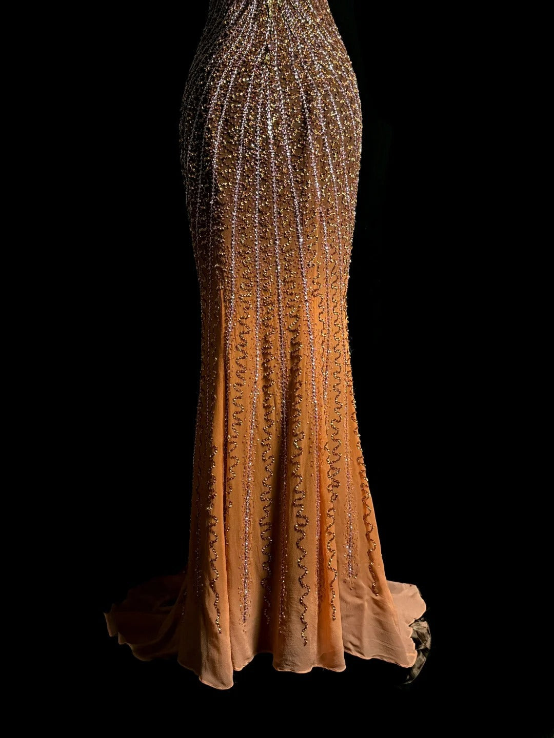 Wunderschöne Meerjungfrau Herz-Ausschnitt Orange Pailletten Perlen Retro-Mottoparty Outfits 90er Y2K Abendkleid Lange Abschlussballkleider MP1234