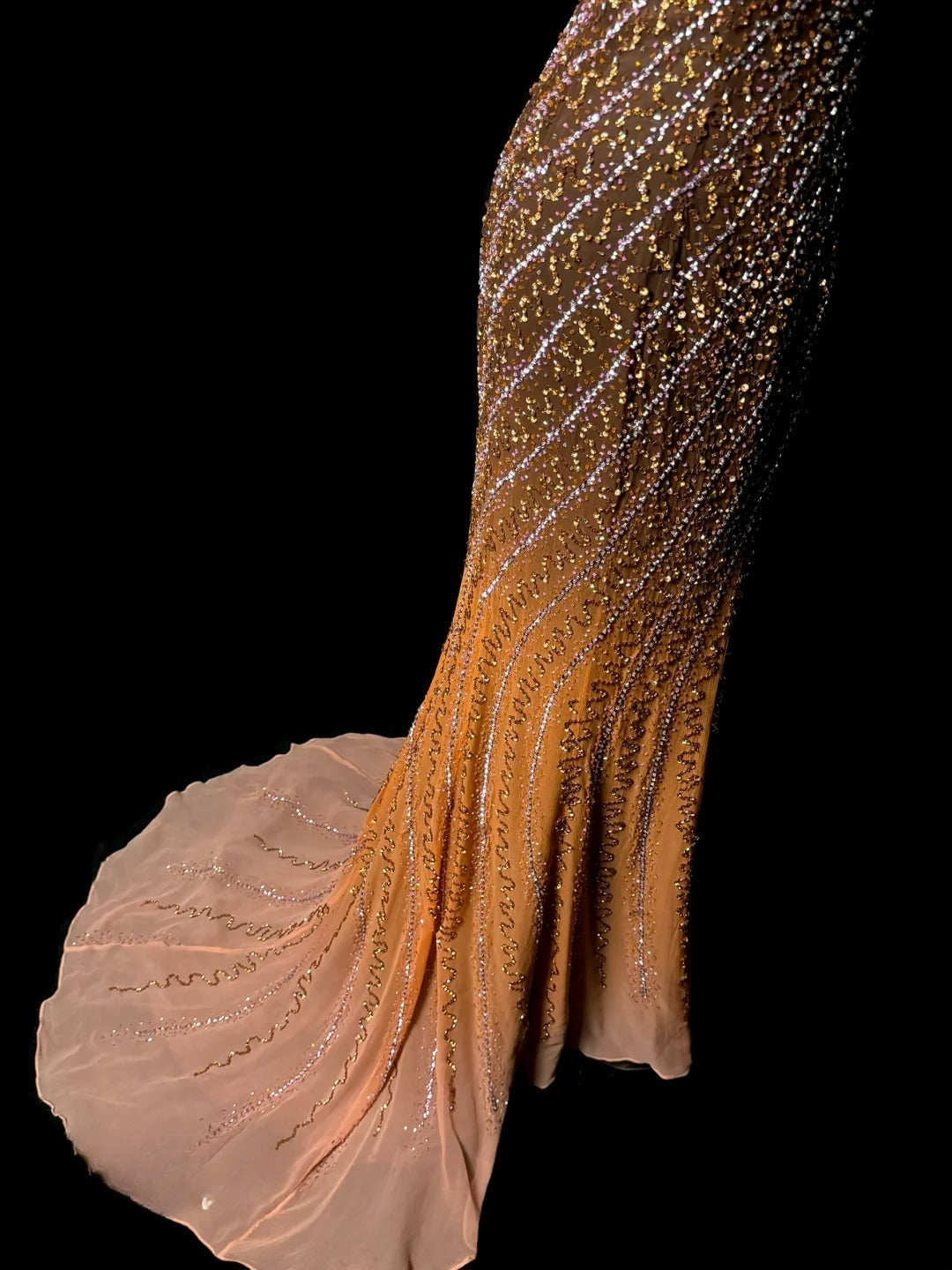 Wunderschöne Meerjungfrau Herz-Ausschnitt Orange Pailletten Perlen Retro-Mottoparty Outfits 90er Y2K Abendkleid Lange Abschlussballkleider MP1234