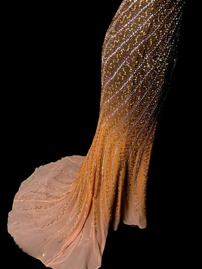 Wunderschöne Meerjungfrau Herz-Ausschnitt Orange Pailletten Perlen Retro-Mottoparty Outfits 90er Y2K Abendkleid Lange Abschlussballkleider MP1234