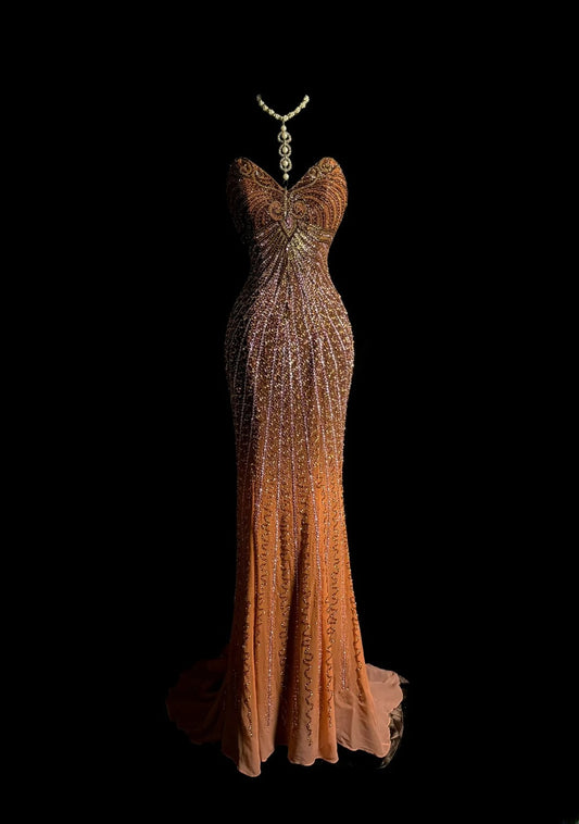 Gorgeous Mermaid Sweetheart Orange Sequin Beads Retro Themed Prom Outfits 90s Y2K Evening Dress Long Prom Dresses MP1234