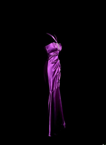 Gorgeous Mermaid Halter Purple Satin Retro Themed Prom Outfits 90s Y2K Evening Dress Long Prom Dresses MP1236