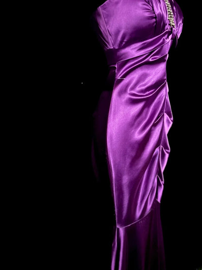 Gorgeous Mermaid Halter Purple Satin Retro Themed Prom Outfits 90s Y2K Evening Dress Long Prom Dresses MP1236