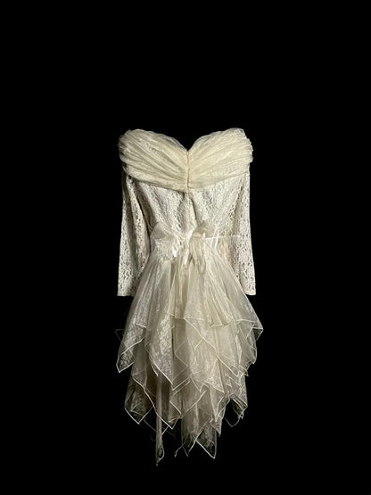 Vintage A Line Off The Shoulder Ivory Lace With Long Sleeves Short Bridal Gowns Summer Wedding Dresses MP1427