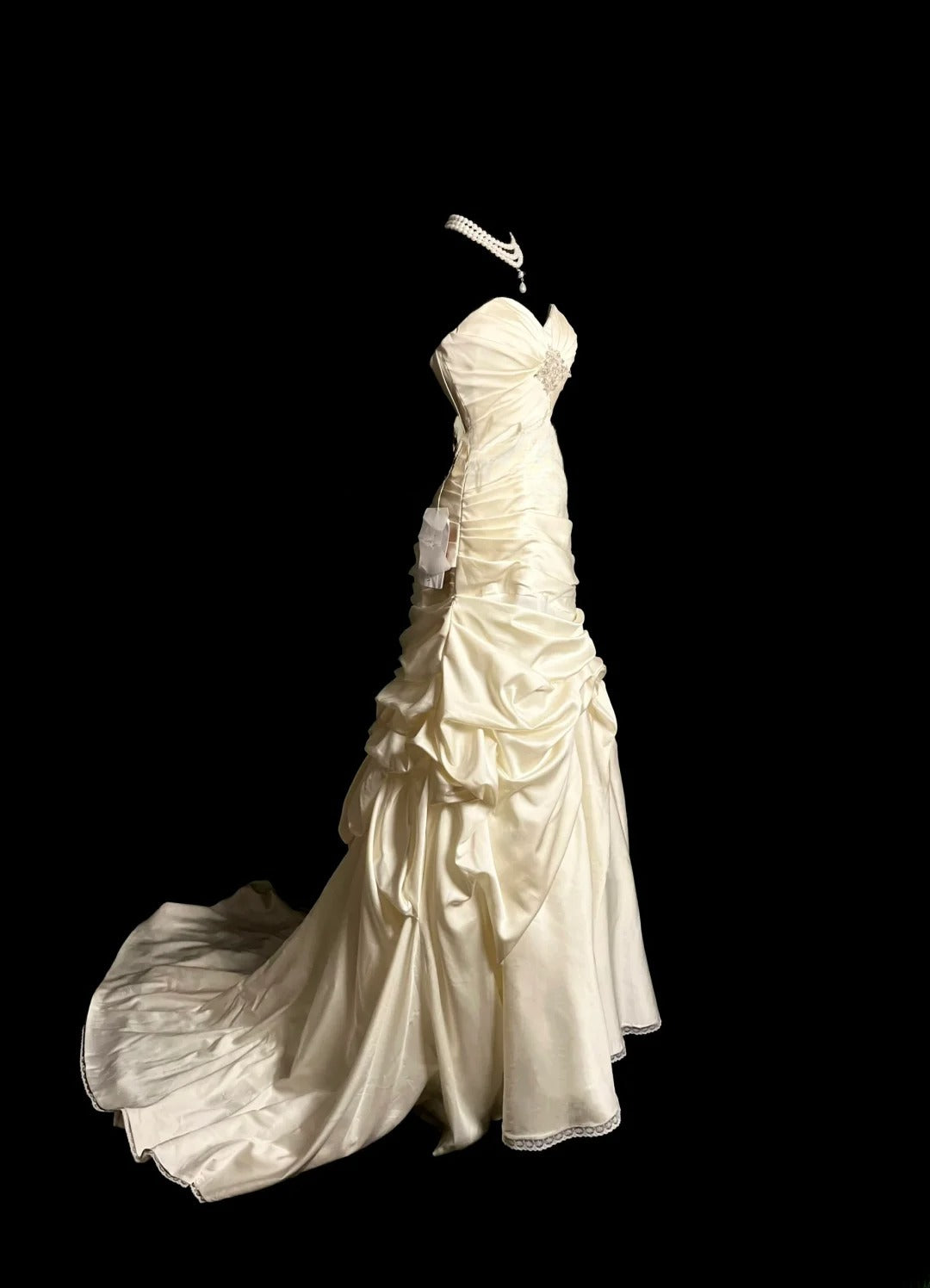 Vintage Mermaid 70s Sweetheart Taffeta Ivory With Ruffled Court Train Princess Bridal Gowns Wedding Dresses MP1430