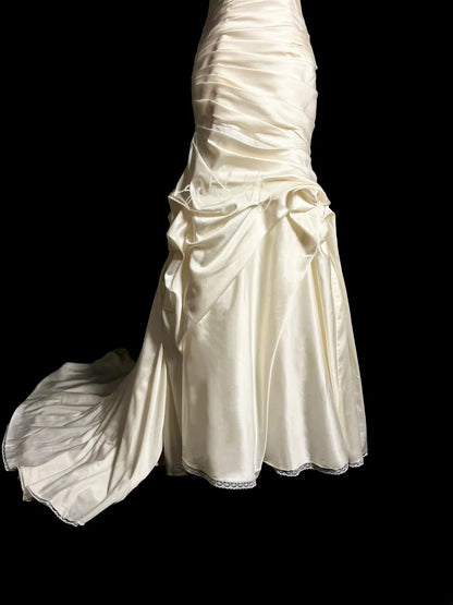 Vintage Mermaid 70s Sweetheart Taffeta Ivory With Ruffled Court Train Princess Bridal Gowns Wedding Dresses MP1430