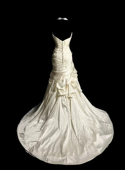 Vintage Mermaid 70s Sweetheart Taffeta Ivory With Ruffled Court Train Princess Bridal Gowns Wedding Dresses MP1430