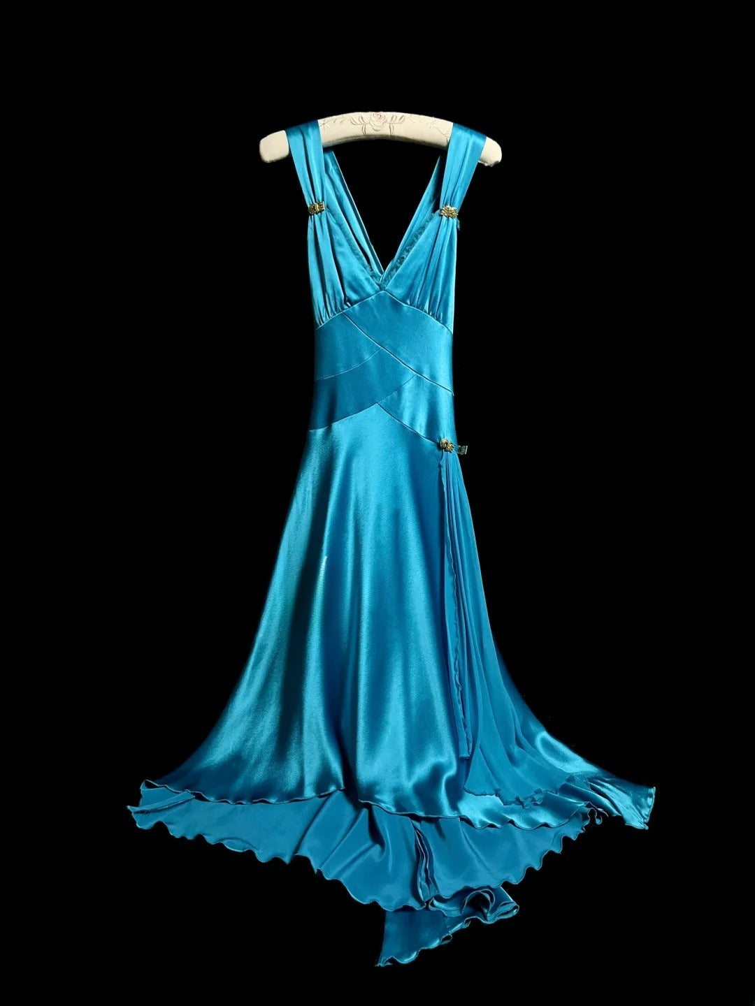 Fashionable A line V Neck Blue Midi Length Retro Themed Prom Outfits 90s Y2K Evening Dress Formal Dresses MP1432