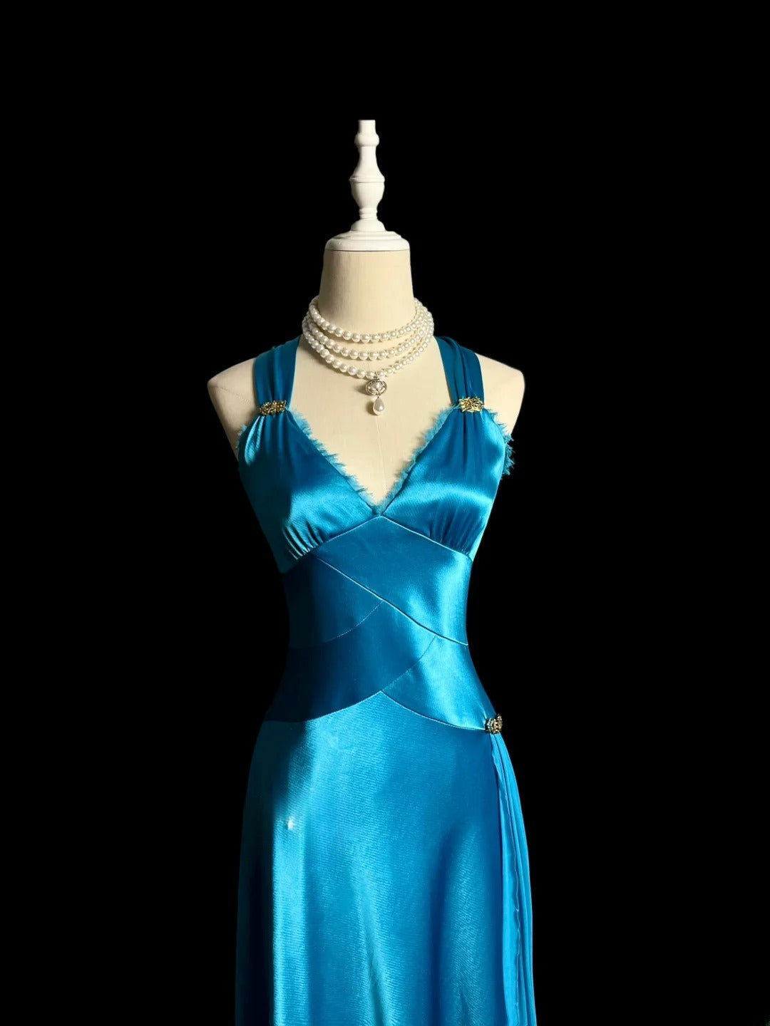 Fashionable A line V Neck Blue Midi Length Retro Themed Prom Outfits 90s Y2K Evening Dress Formal Dresses MP1432