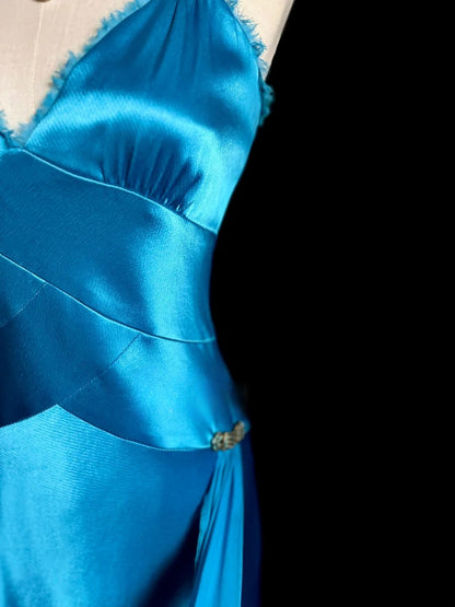 Fashionable A line V Neck Blue Midi Length Retro Themed Prom Outfits 90s Y2K Evening Dress Formal Dresses MP1432