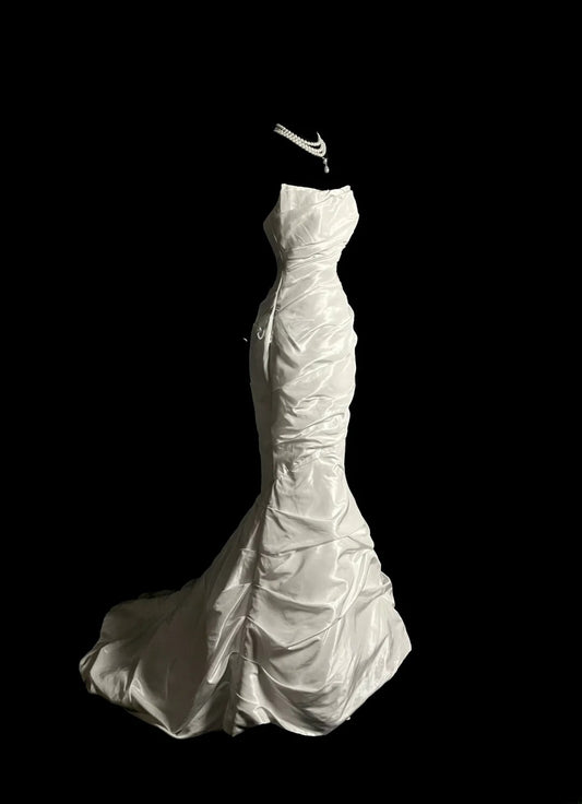 Vintage Mermaid Strapless 80s Ivory With Buttons Floor Length Bridal Gowns Summer Wedding Dresses MP1433
