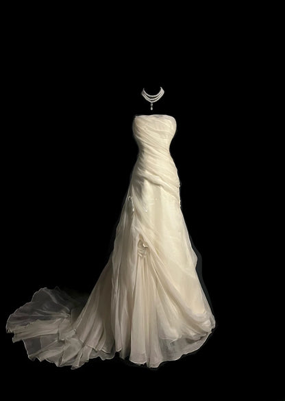 Vintage Mermaid Strapless 1980s Ivory With Ruffled Floor Length Bridal Gowns Summer Wedding Dresses MP1434