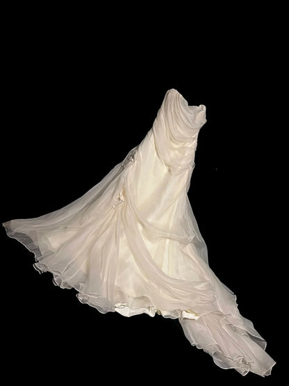 Vintage Mermaid Strapless 1980s Ivory With Ruffled Floor Length Bridal Gowns Summer Wedding Dresses MP1434